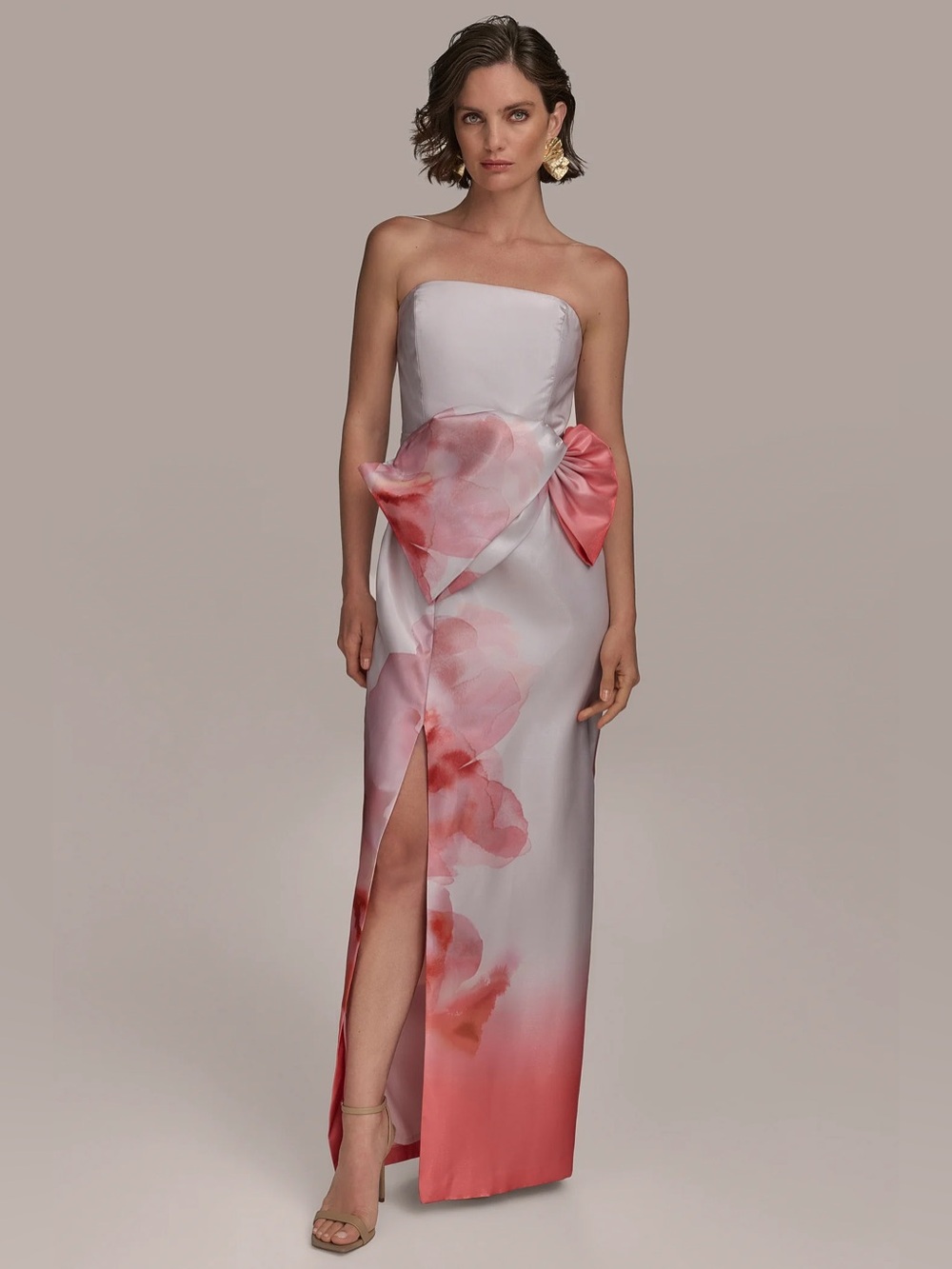 donna karan STRAPLESS GOWN WITH SIDE BOW SPRING MELON MULTI